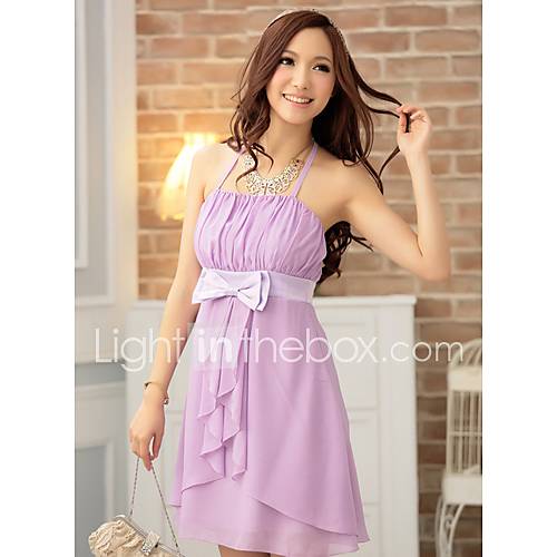 Womens Pleats Bandeau Ruffle Bow Mini Dress