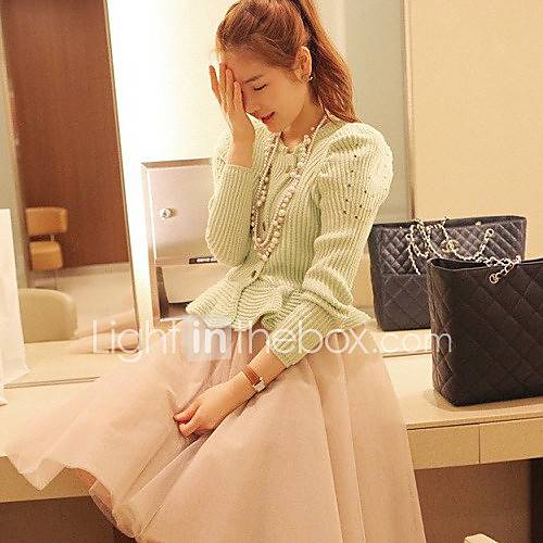 Womens Ruffle Hem Double Breast Puff Sleeve Sweater