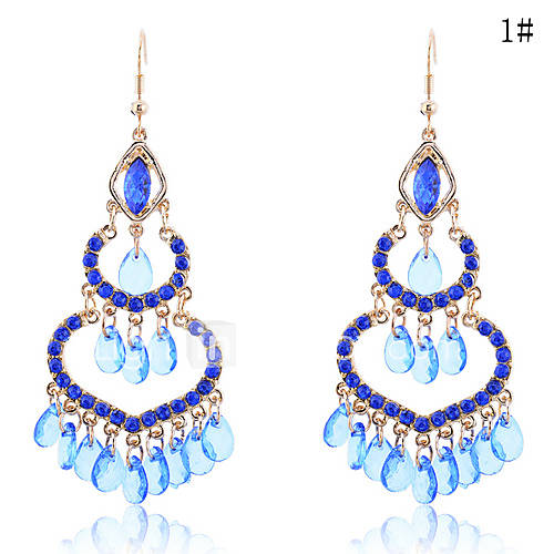 Lureme Bohemian Style Three Layers Chandelier Drop Crystals Earrings(Assorted Color)