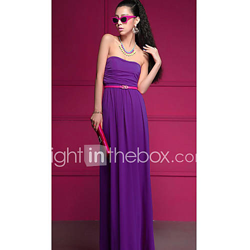 Womens Strapless Cloquet Solid Color Party Maxi Dress