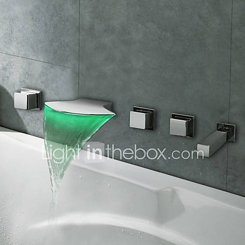 Contemporary Chrome Finish LED Thermochromic Waterfall Bathroom Tub Faucet