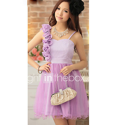 Womens organza one shoulder splicing meshi mini dress