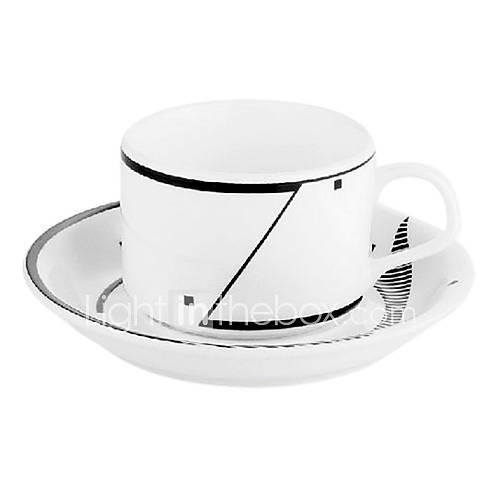 Geometric Patterns Ceramic Coffee Cup And Saucers(White)