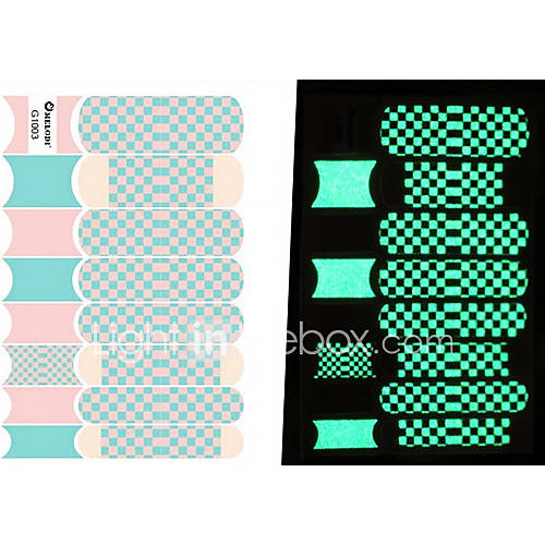 16PCS 3D Nail Art Stickers Noctilucent Series Grids Pattern