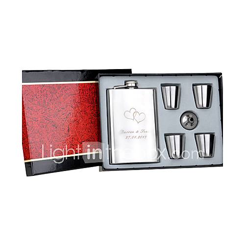 Personalized 6 Pieces Silver Stainless Steel 9 oz Flask Gift Set