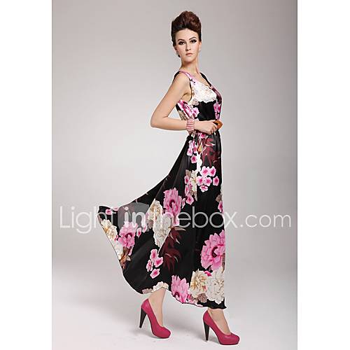 Womens Strapless Vintage Floral Print Maxi Dress