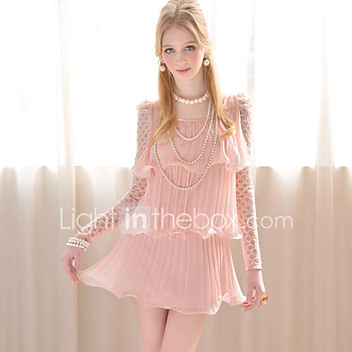 Pink Doll Three Layer Ruffle Long Sleeve Mini Dresses