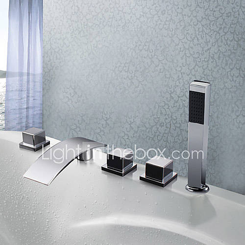 Contemporary Chrome Finish Widespread Waterfall Bathroom Tub Faucet