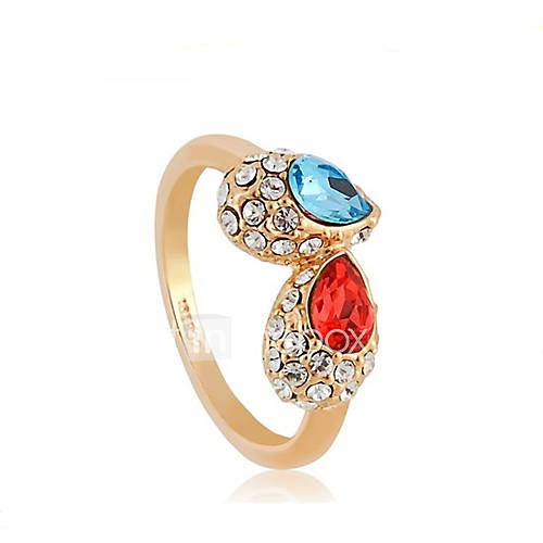 Exquisite Raindrop Decoration Alloy 18K Gold Plated With Crystal Womens Ring