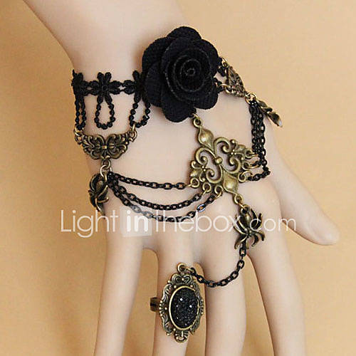 Gothic Style Black Lace Vintage Tassel Ring Bracelet