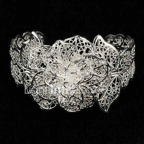 Hottest Sterling Silver Plated Cupronickel Alloy Flower Cuff Bracelet