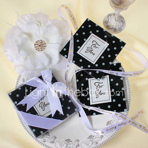 Mod Dots Black White Polka Dot Glass Photo Coasters Favor (Set of 2)