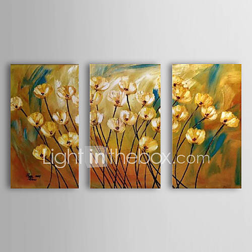 Hand Painted Oil Painting Floral Yellow Popies with Stretched Frame Set of 3 1309 FL0980