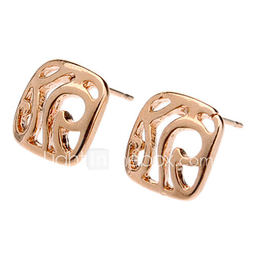 Rose Gold Hollow Square Stud Earrings