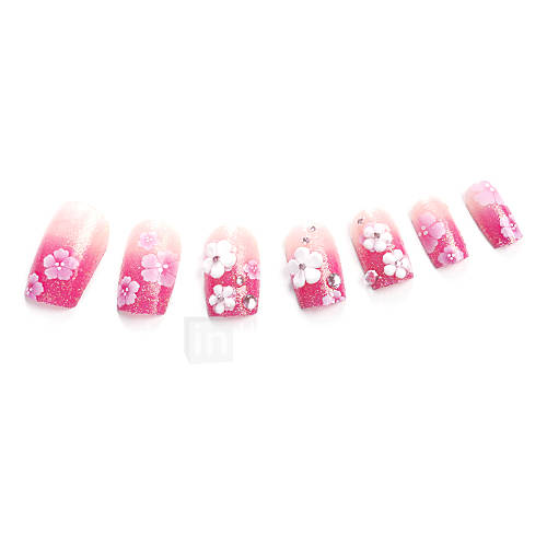 24PCS Pink Gradient Flowers Full Cover Nail Tips