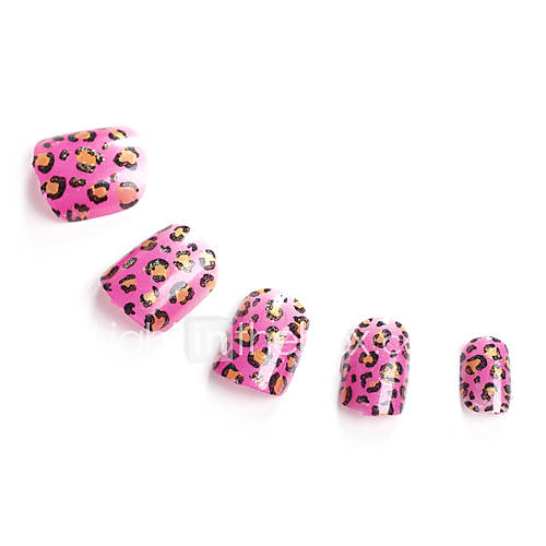 24PCS Pink Leopard Full Cover Nail Tips