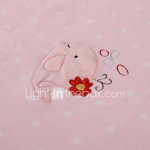 Pink Fish Coral Fleece with Embroidery Baby Blanket