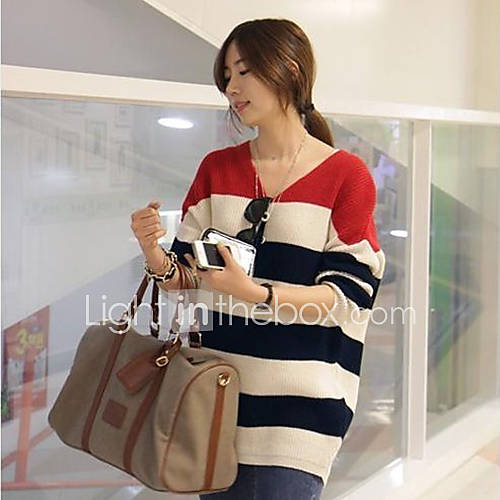 Womens V Neck Spicing Stripe Sweater