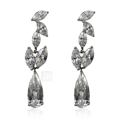 Attractive Drops Copper Platinum Plated With Cubic Zirconia Womens Earrings