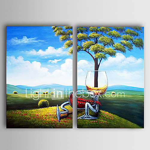 Hand painted Landscape Oil Painting with Stretched Frame   Set of 2