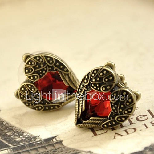 European And American Retro Palace Ruby Love Peach Heart Wings Angel Wing Earrings Earrings E122