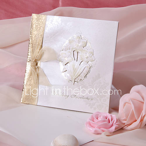 Flower Ribbon Wedding Invitation   Set of 50