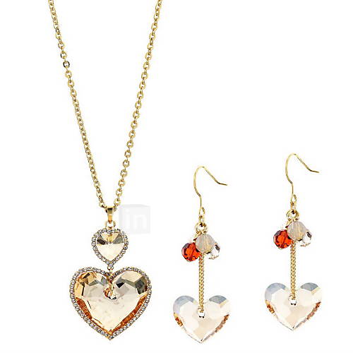 Charming Copper Gold Plated With Crystal And Rhinestone Anniversary Jewelry Set Including Necklace,Earrings