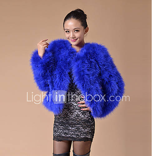 Long Sleeve Collarless Ostrich Fur Party/Casual Jacket(More Colors)