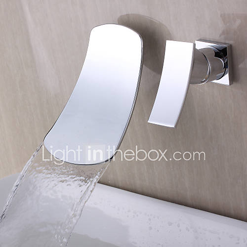 Contemporary Design Waterfall Wall mounted Chrome Finish Curve Spout Bathroom Faucet