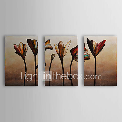 Hand Painted Oil Painting Floral Slim with Stretched Frame Set of 3 1309C FL0845