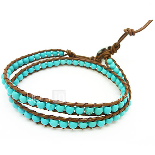 Vintage Style Friendship Weaving PU Leather 2 Wrap Bracelet With Turquoise (CLJ B 167)