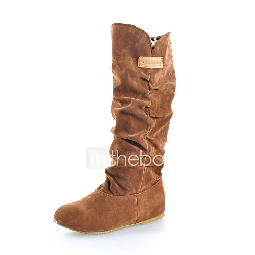 Suede Flat Heel Mid Calf Boots