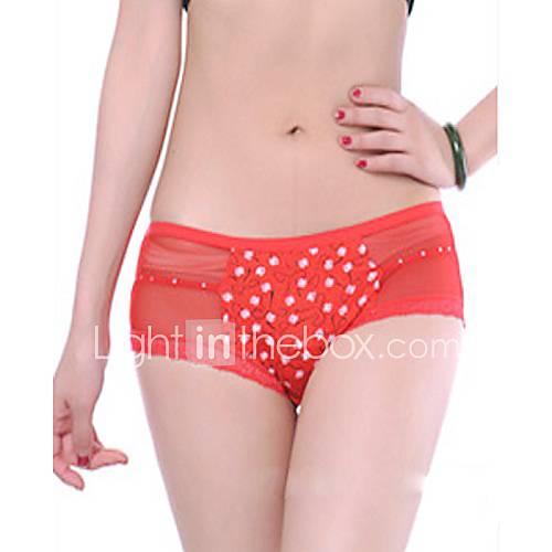 Rhinestone Mesh Lace Hem Strecth Seamless Briefs