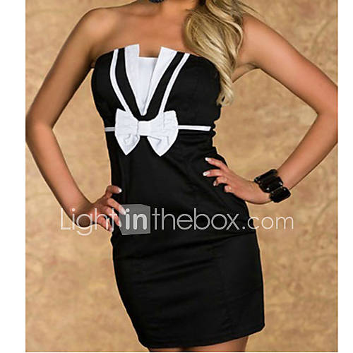 Womens Black white Charming Girl Bow Tube Fashion Mini Dress