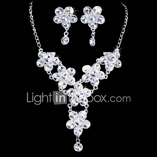 Glittery Alloy Silver Plated With ZirconRhinestone Flower Wedding Bridal Jewelry Set(Including Necklace,Earrings)