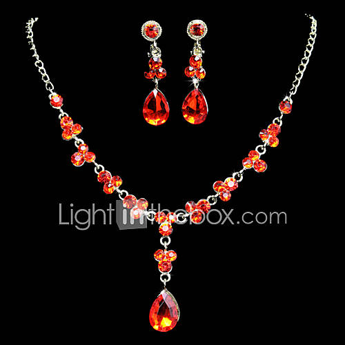 Fashion Alloy With Red ZirconRhinestone Jewelry Set(Including Necklace,Earrings)
