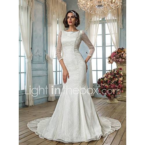 Trumpet/Mermaid Bateau Court Train Lace Refined Wedding Dress