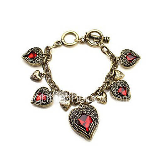 Romantic Angles Heart And Wings With Rhinestone Alloy Bracelet