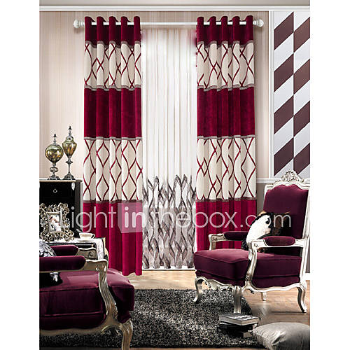 (One Pair)Luxurious Curve Pattern Lined Curtain Panel With Sheer Set