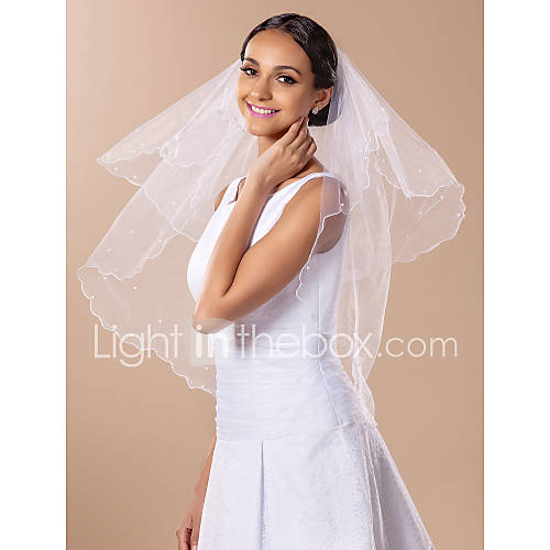 Beautiful Elbow Two tier Wedding Veil With Pencil Edge And Comb