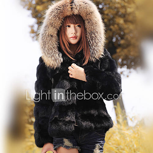 Long Sleeve Hooded Rabbit Fur Party/Casual Jacket(More Colors)