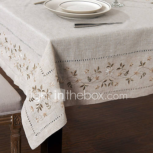 43 x 63 Floral Hemstitch Rectangular Linen Table Cloth