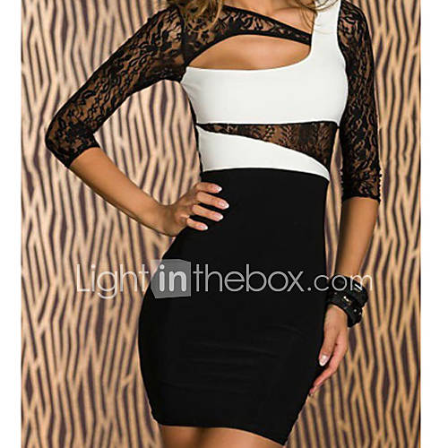 Womens Asymmetric Lace Bodycon Mini Dress