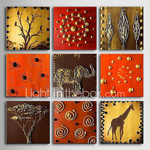 Hand painted Animal Oil Painting with Stretched Frame   Set of 9