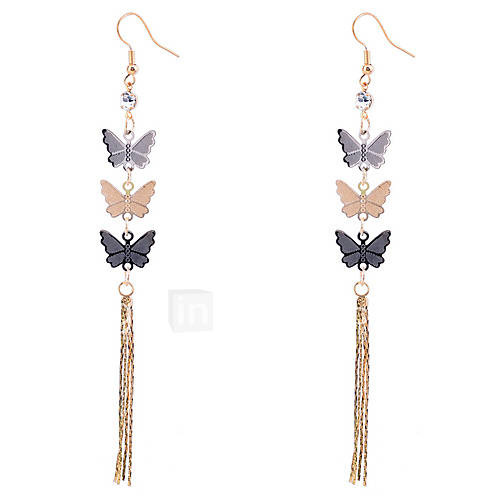 Lureme Butterfly Tassel Long Earrings