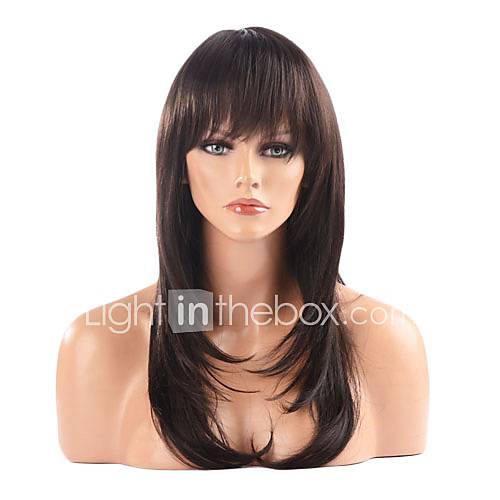 Capless High Quality Synthetic Brownish Black Straight Hair Wigs