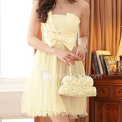 Womens Bandeau Satin Bow Mini Dress