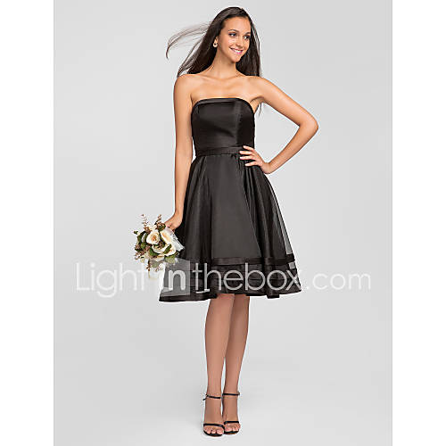 A line Strapless Knee length Organza Bridesmaid Dress (663675)