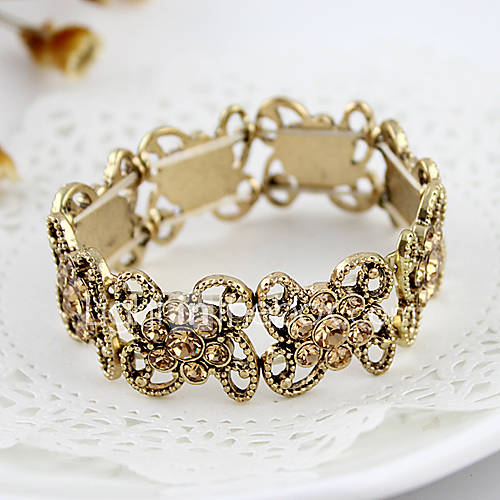 Alloy Rhinestone Flower Hollow Elastic Bracelet