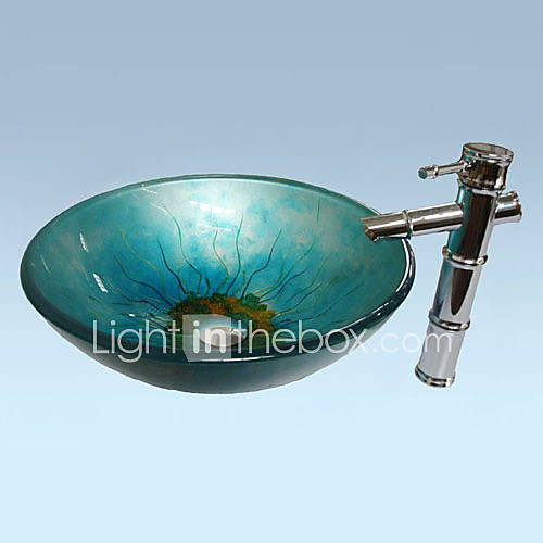 Contemporary Tempered Glass Bathroom Sink Set (Bathroom Sink and Faucet)